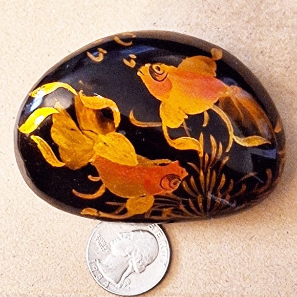 OOAK! Hand Painted Koi Fish On Polished Semiprecious Onyx Stone!